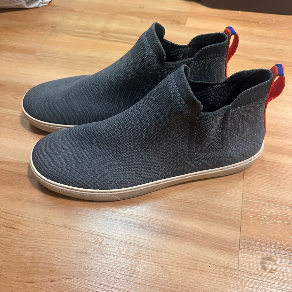 Rothy's Womens Slip-On Knit Loafers in Charcoal with Orange Pull Tabs